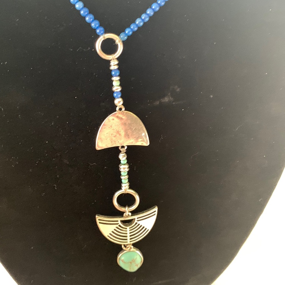 Silver, blue  and turquoise beaded necklace